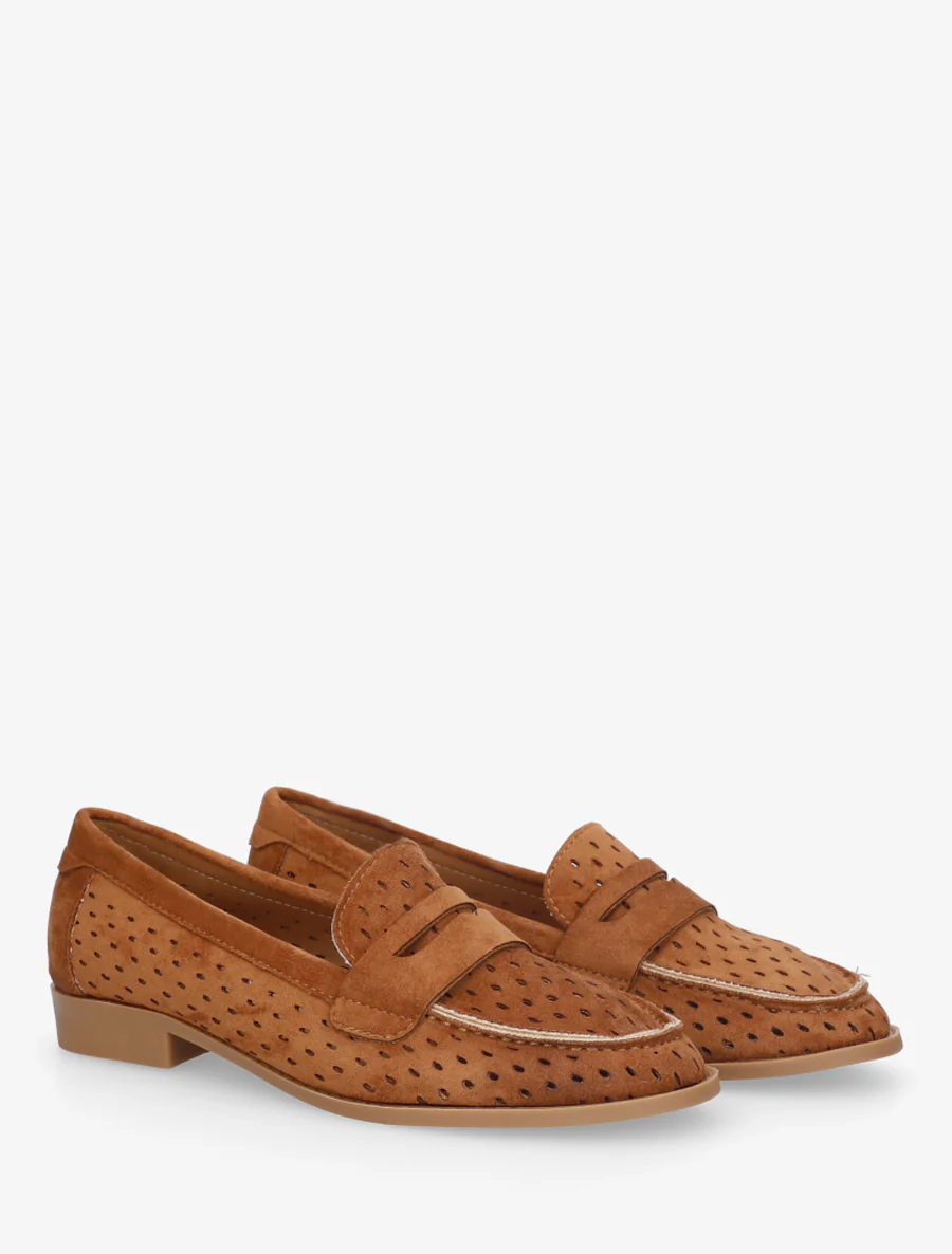 Geperforeerde mocassins van suèdine - Kameel - Image 4