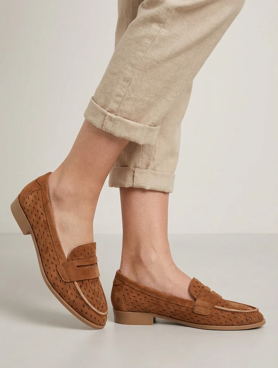 Geperforeerde mocassins van suèdine - Kameel - Image 5