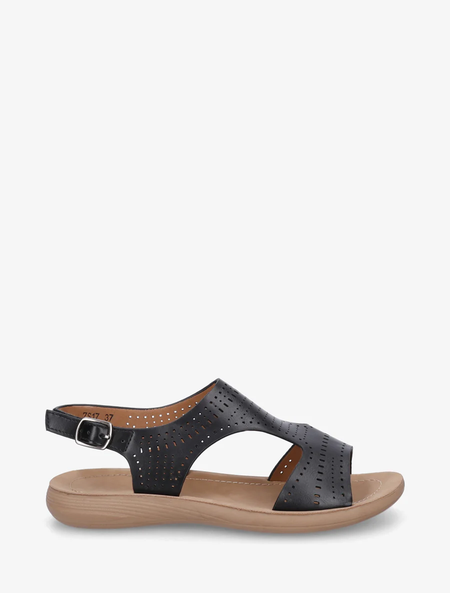 Geperforeerde sandalen met klittenband - Zwart