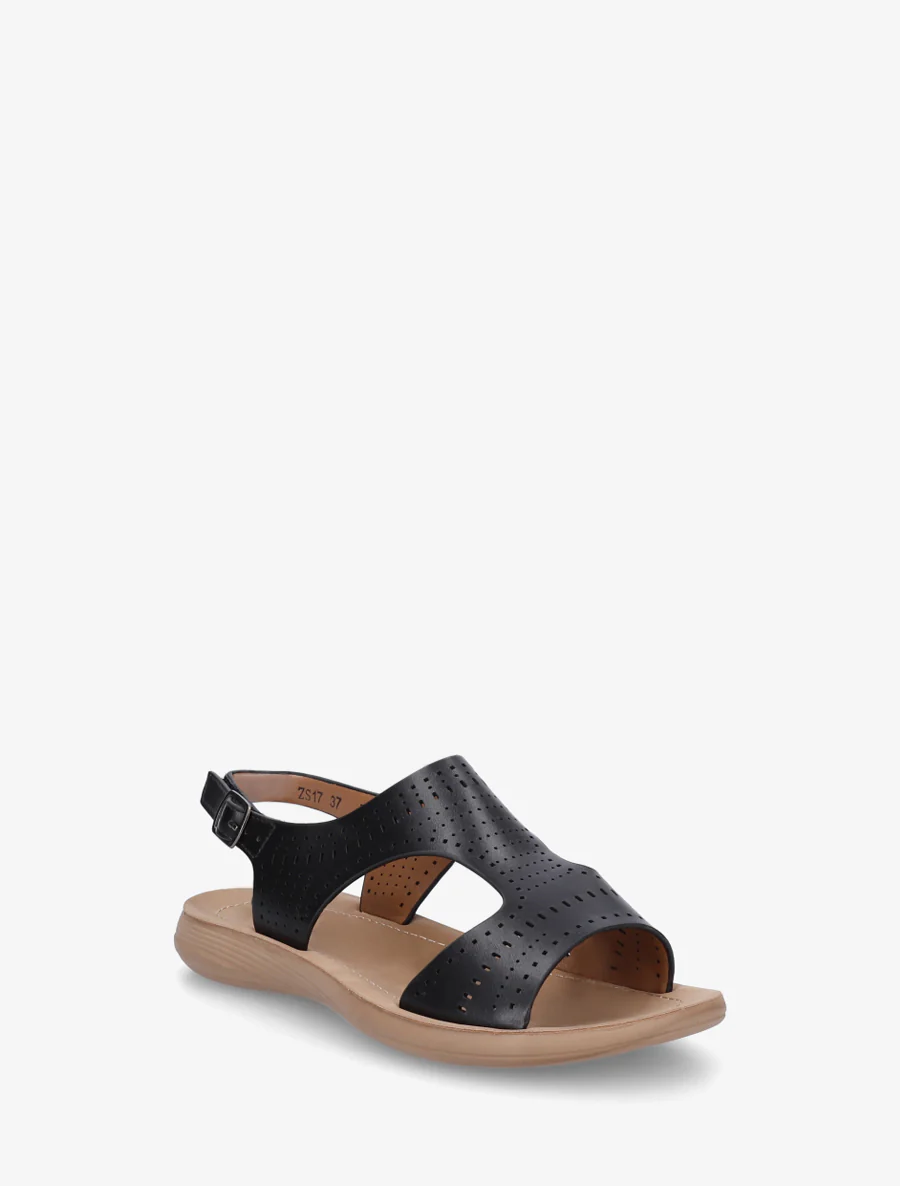 Geperforeerde sandalen met klittenband - Zwart - Image 2