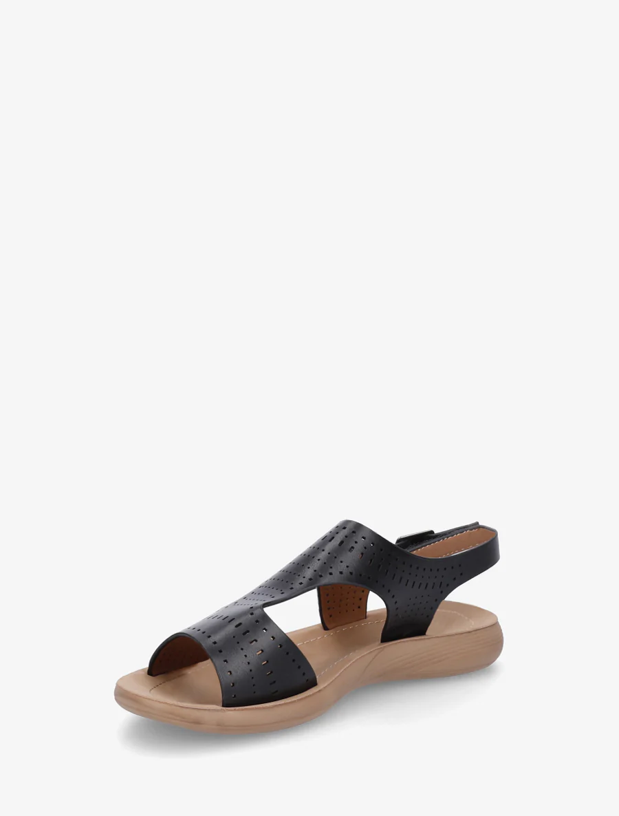 Geperforeerde sandalen met klittenband - Zwart - Image 3