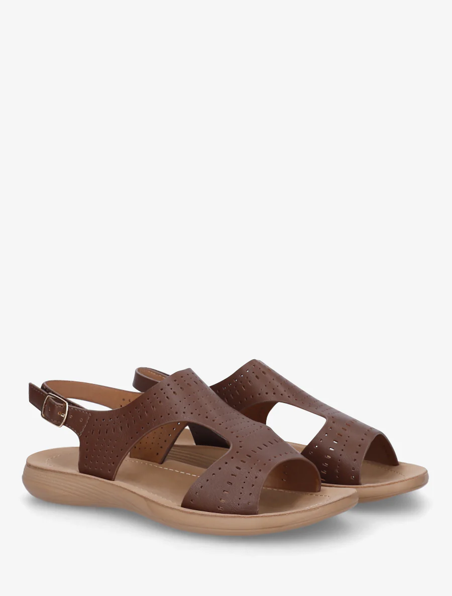 Geperforeerde sandalen met klittenband - Bruin - Image 4