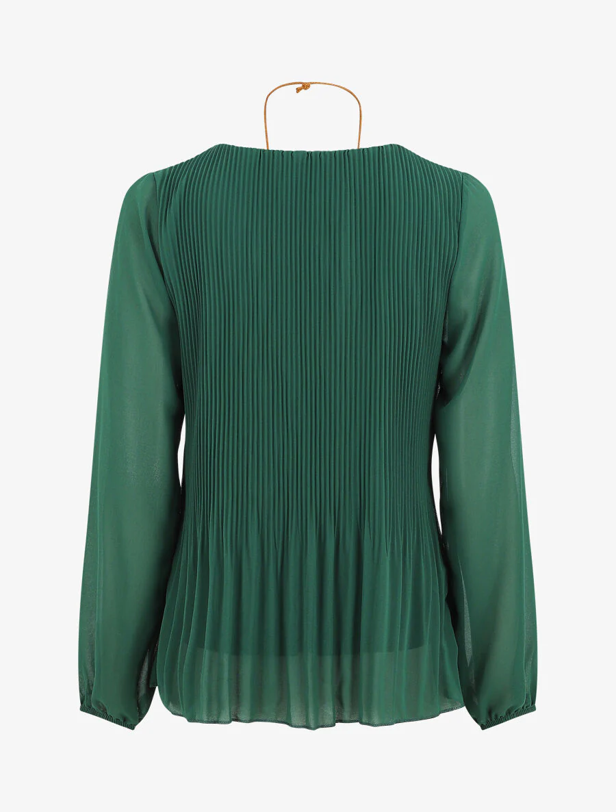 Geplooze blouse met lange mouwen - Flessengroen - Image 2