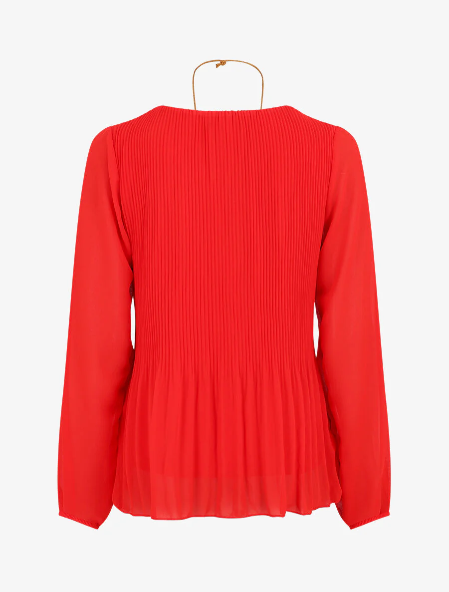 Geplooide blouse met lange mouwen - Rood - Image 2