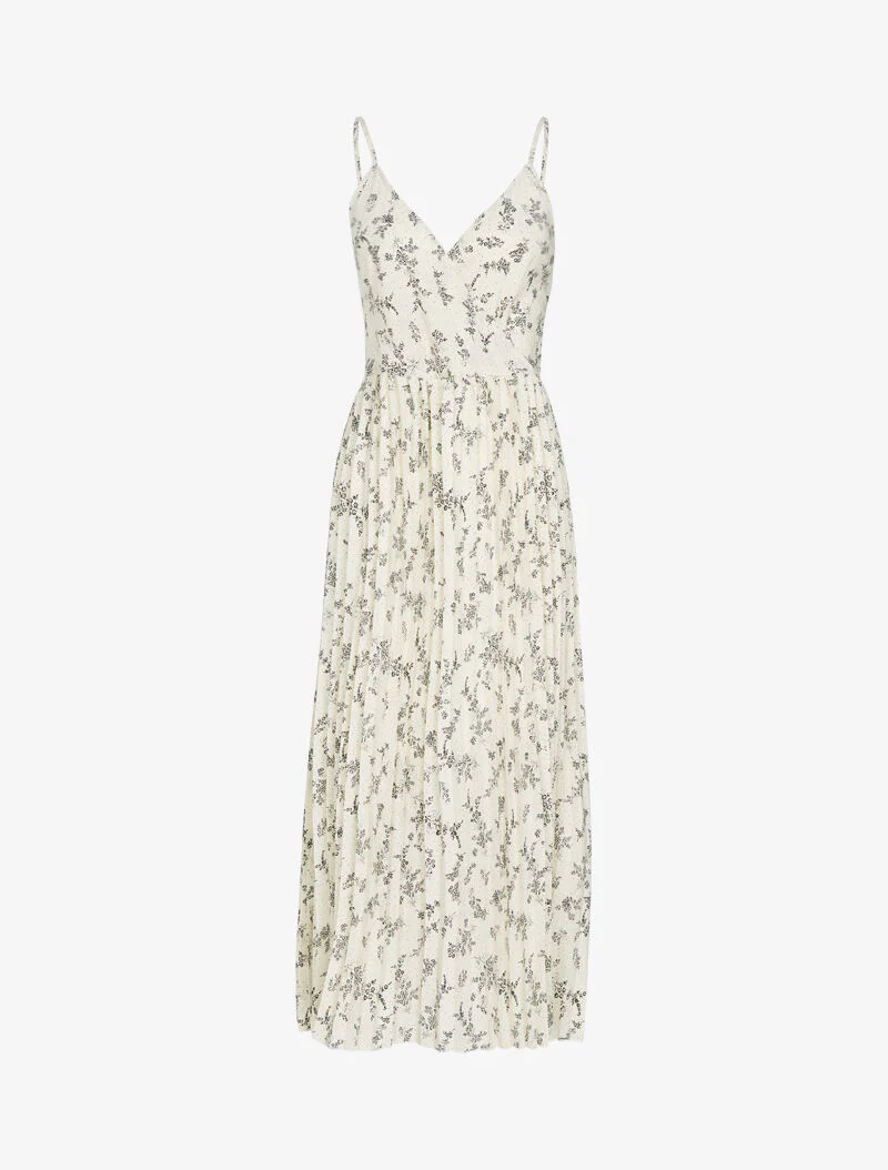 Geplooide jurk met bloemenprint - beige