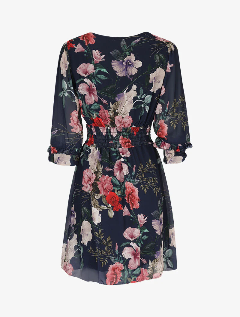 Geplooide jurk met prints - marine - Image 2