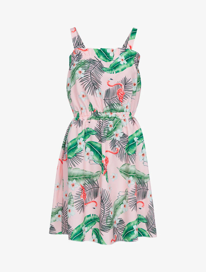 Geplooide jurk met prints - roze