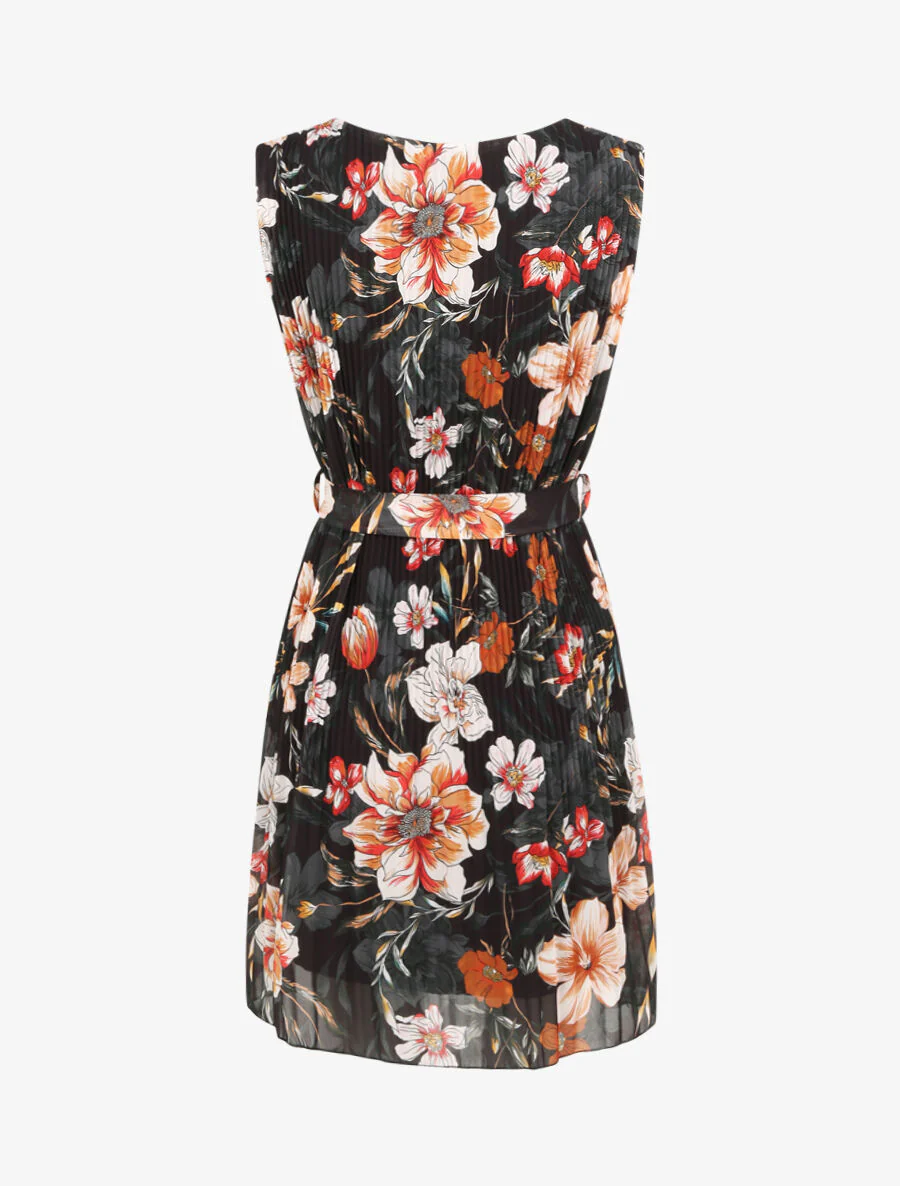 Geplooide jurk met zomerbloemenprint - Zwart - Image 2