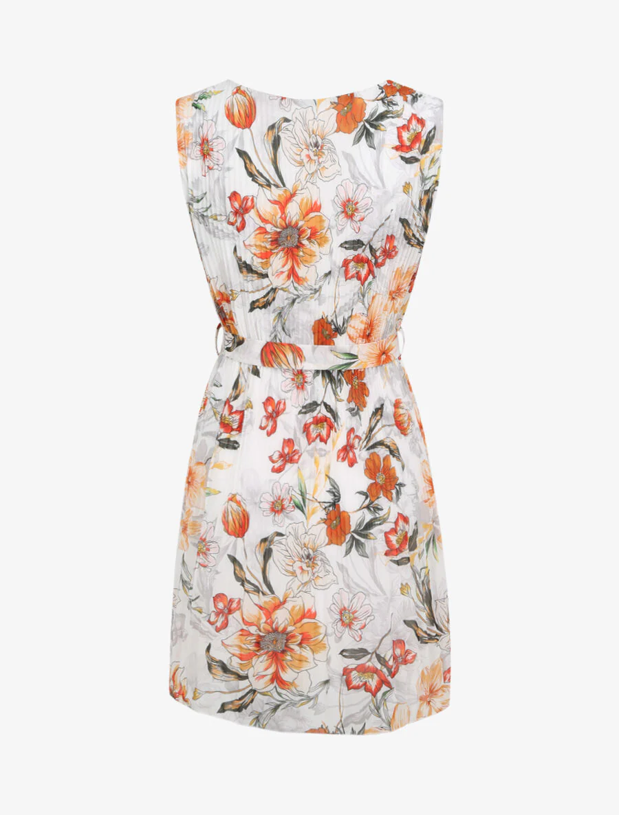 Geplooide jurk met zomerbloemenprint - Wit - Image 2