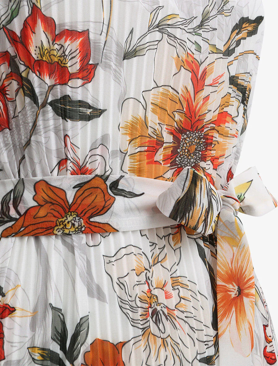Geplooide jurk met zomerbloemenprint - Wit - Image 3
