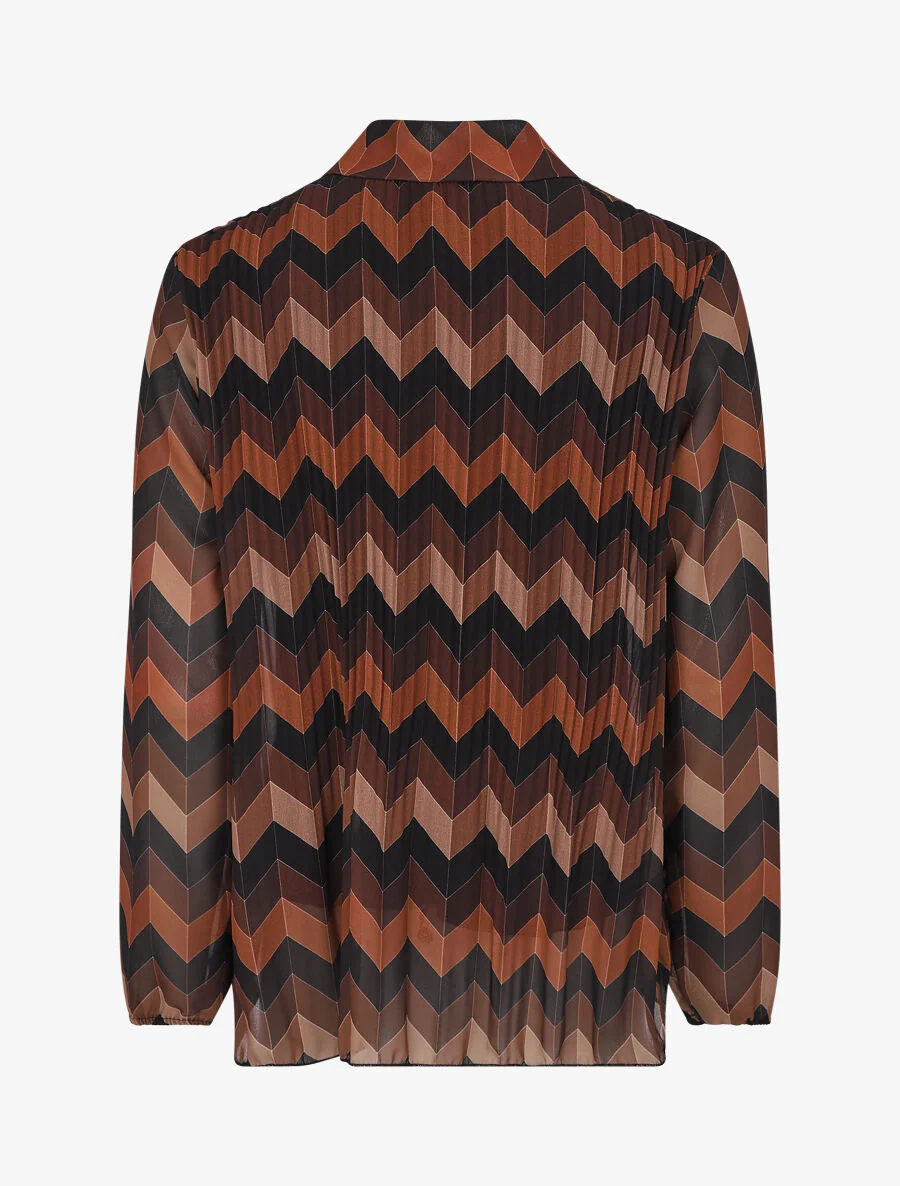 Geplooide lavaliere blouse met zigzagprint - Kameel - Image 2
