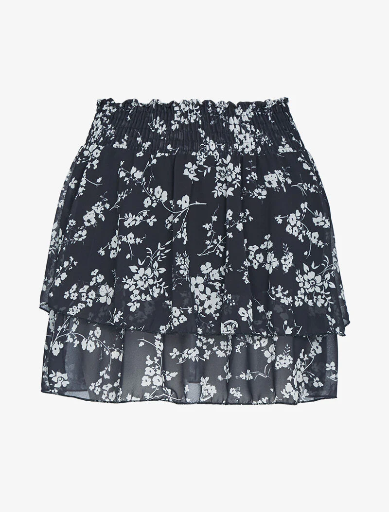 Geplooide minirok met prints - zwart