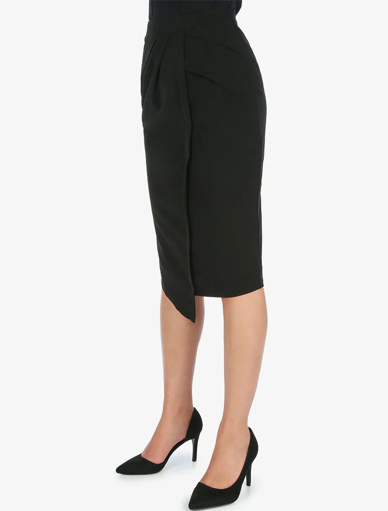 Rok met ruches en asymmetrische zoom - zwart - Image 5
