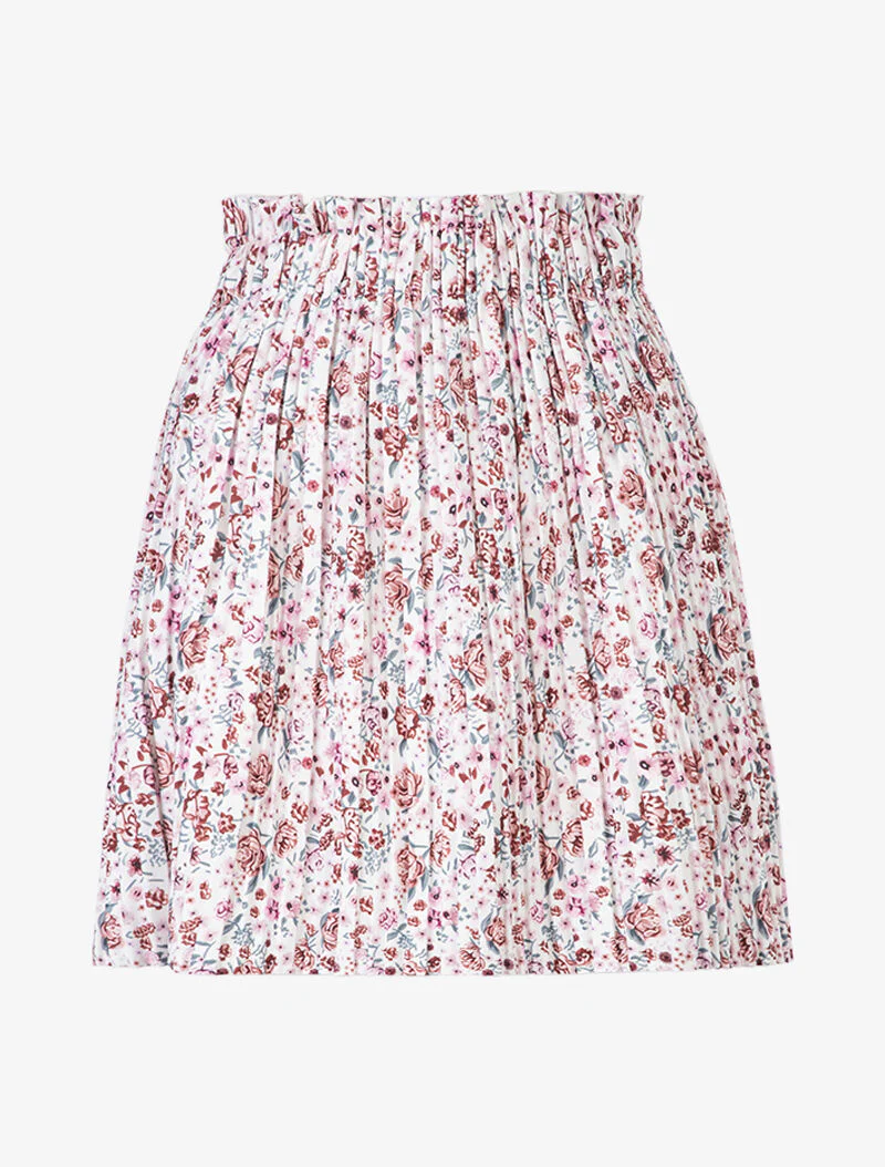 Geplooide rok met bloemen - wit