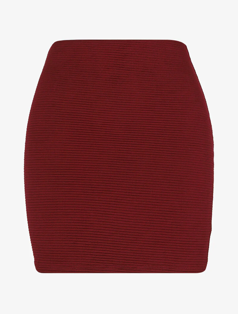 Geribde rok met hoge taille - Bordeaux