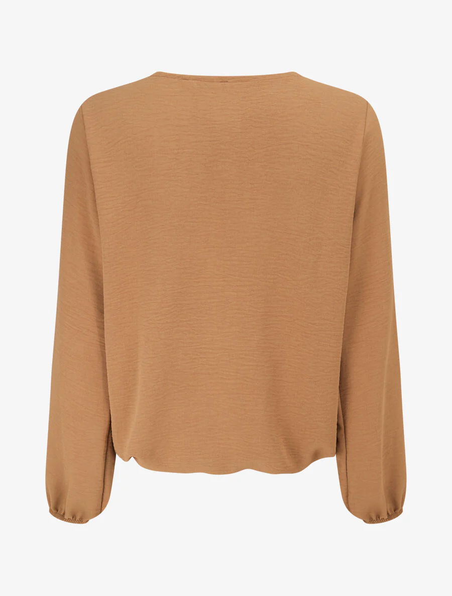 Geplooide top met bloem in reliëf - taupe - Image 2