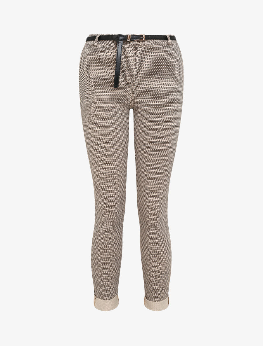 Geprinte Griekse 7/8 broek met omgekeerde randen - beige