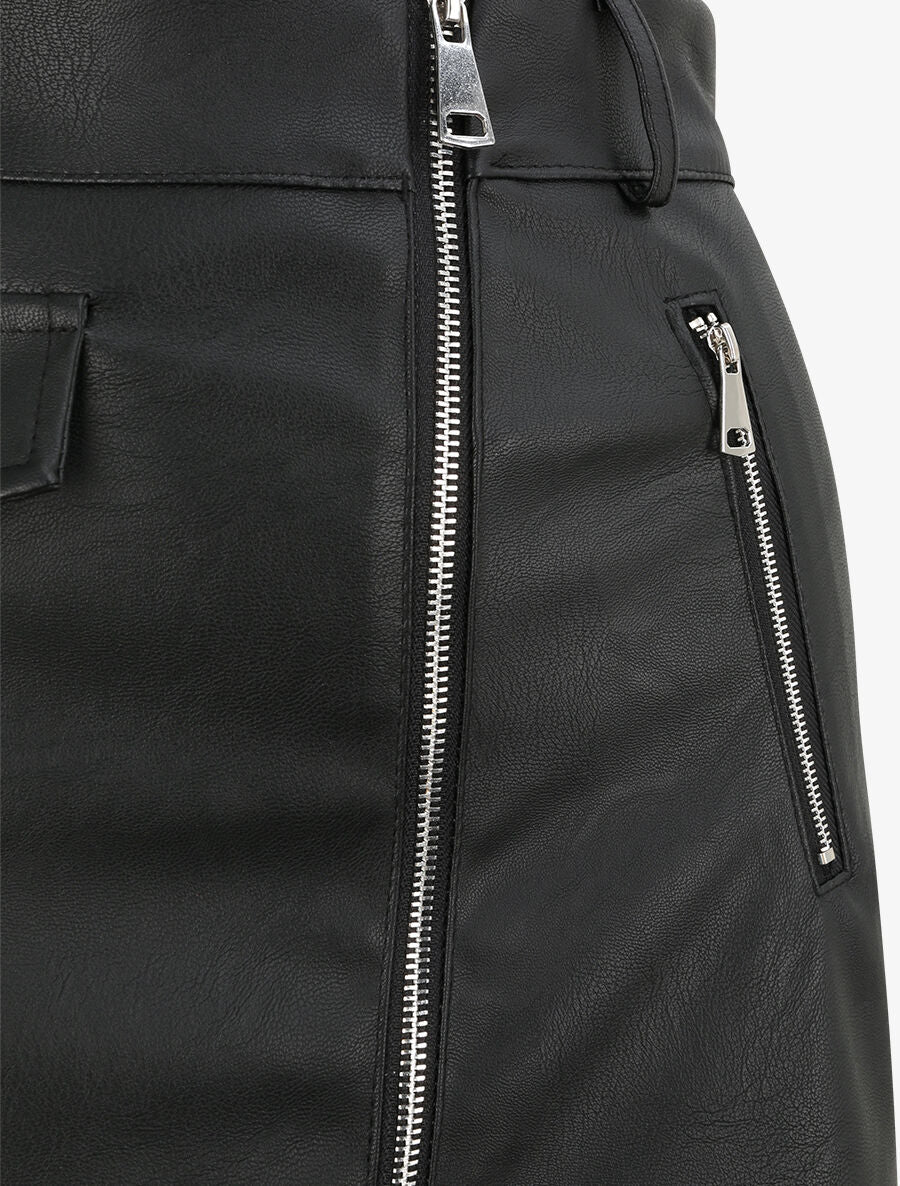 Gerende ritssluiting rok van imitatieleer - Zwart - Image 3
