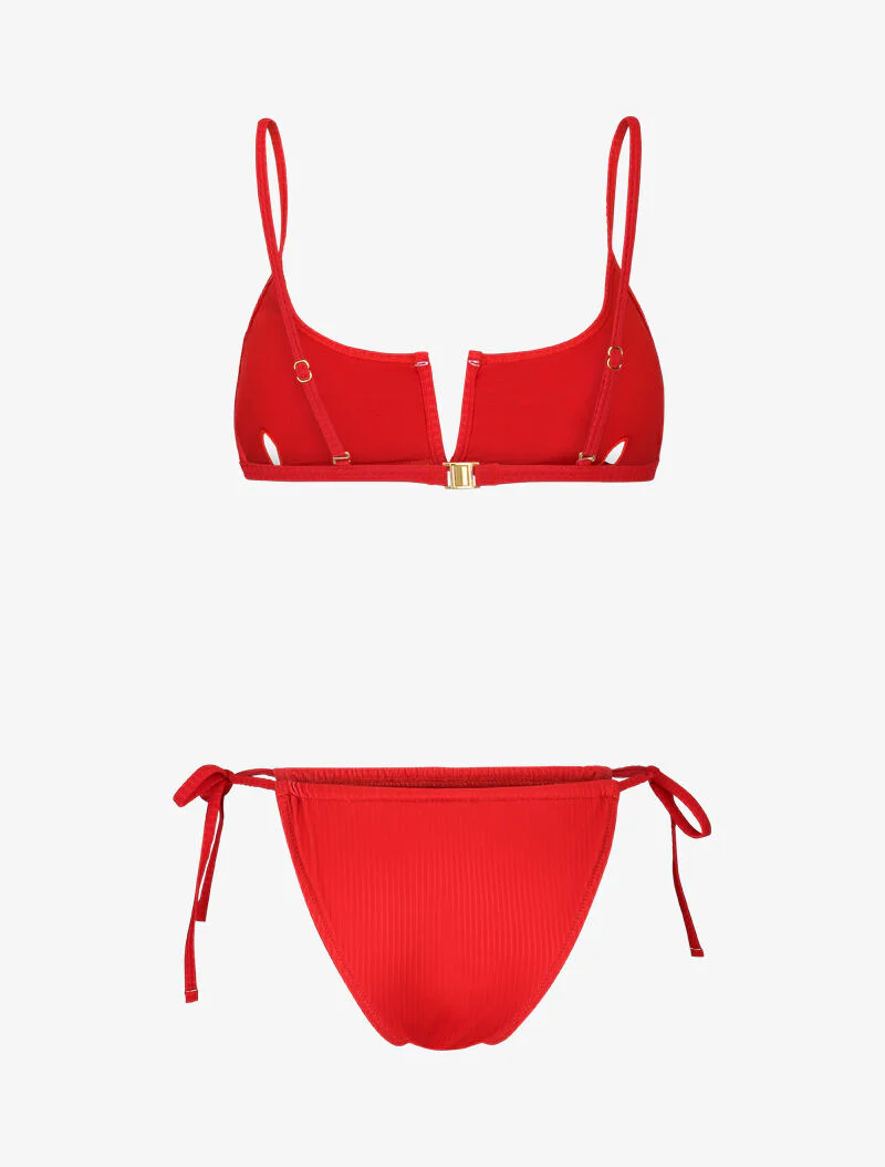 Geribbelde bh-bikini met V-uitsnijding - rood - Image 2