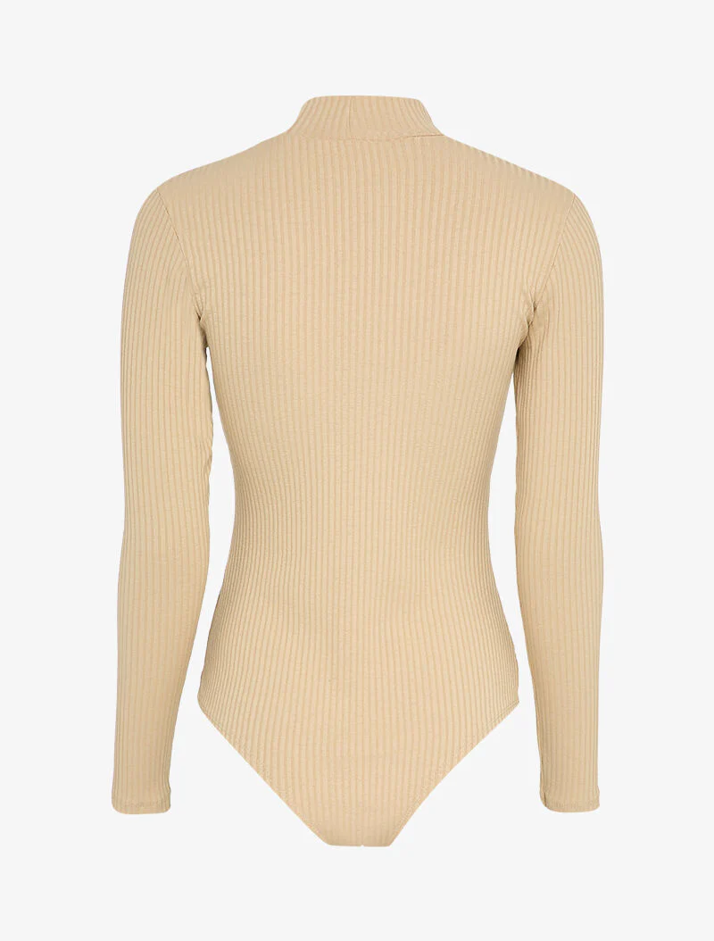 Geribd lichaam met opstaande kraag - Beige - Image 2