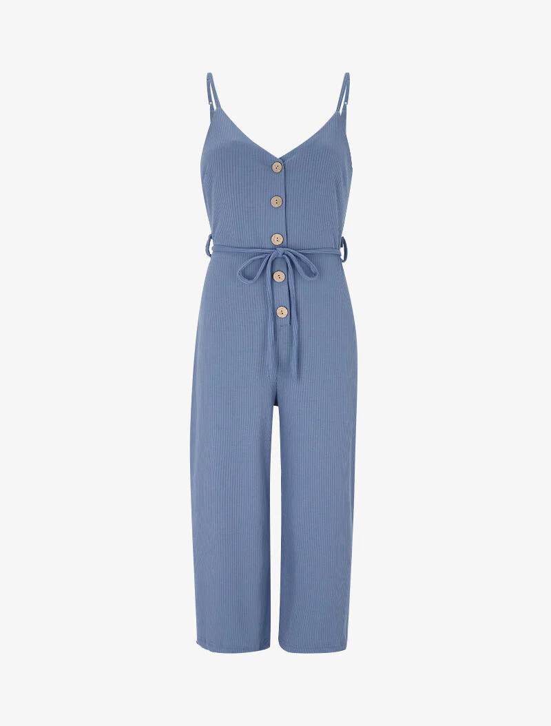 Geribbelde korte overall rechte snit - bleu charrette