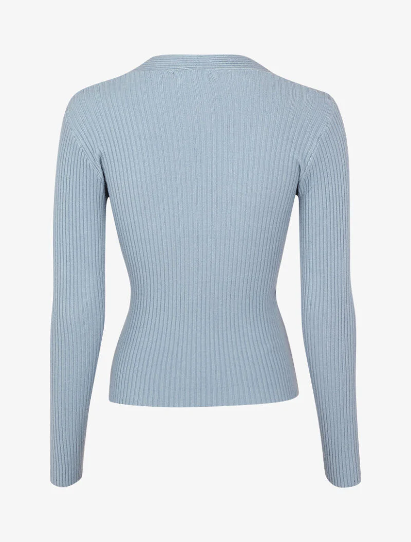 Geribbelde trui met overslaghals - Blauw - Image 2