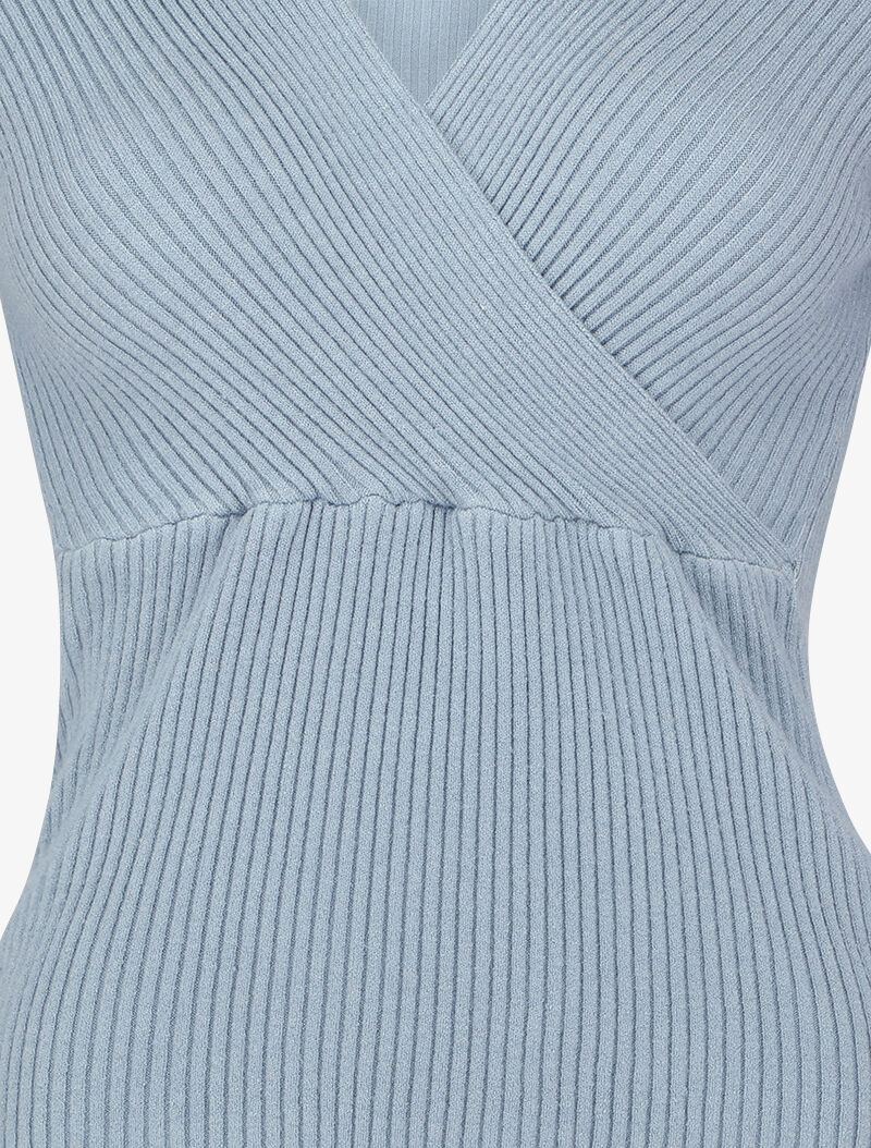 Geribbelde trui met overslaghals - Blauw - Image 3