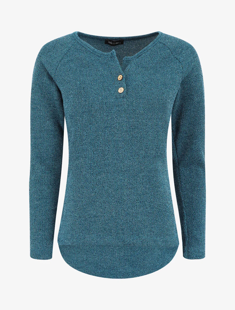 Geribbelde trui met knopen - Blauwgroen