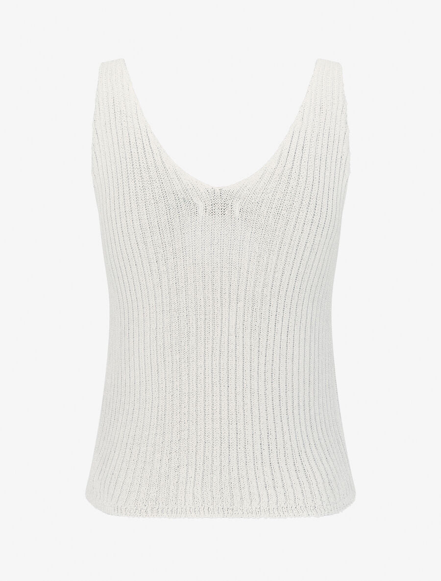 Geribbelde V-hals tanktop - Ecru - Image 2