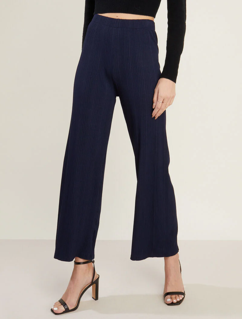 Geribbelde wijde broek - marine