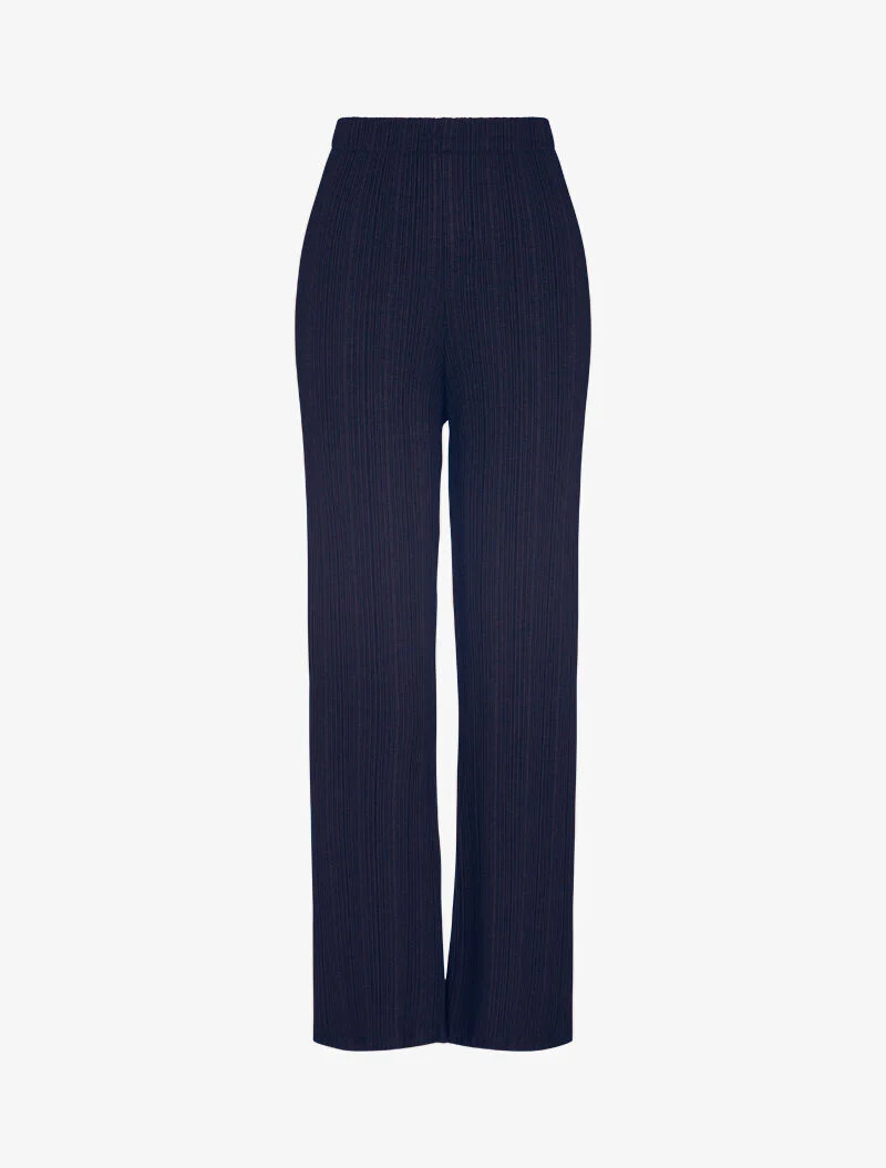 Geribbelde wijde broek - marine - Image 3