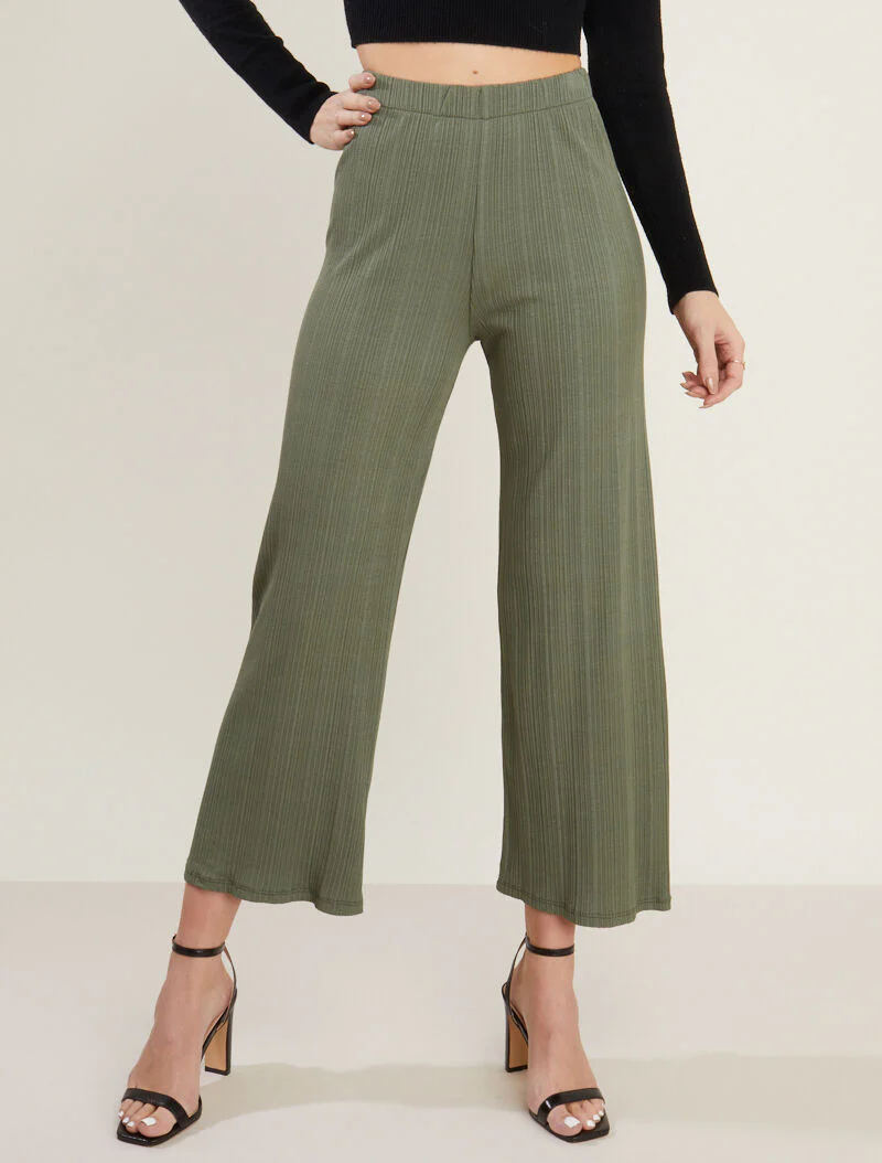Geribbelde wijde broek - kaki