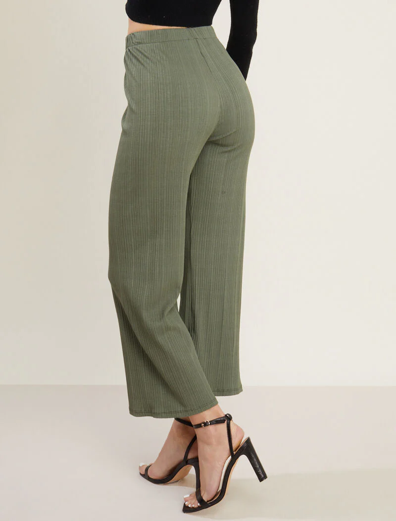 Geribbelde wijde broek - kaki - Image 2