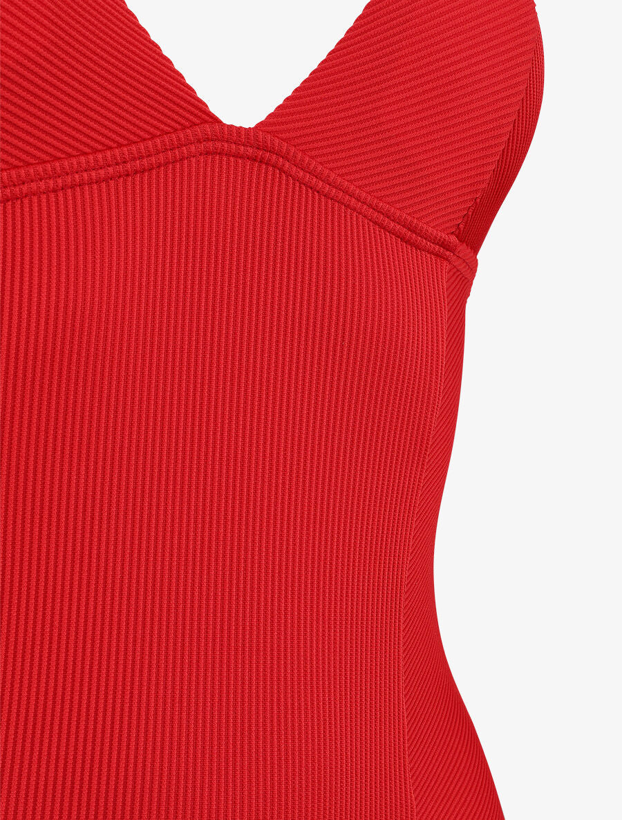 Geribbelde badpak met V-hals - Rood - Image 4