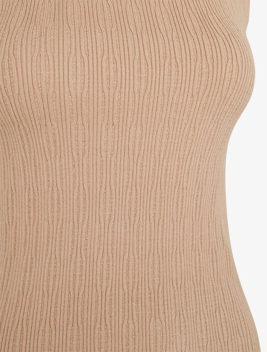 Geribd gebreid hemdje met textuur - Beige - Image 3