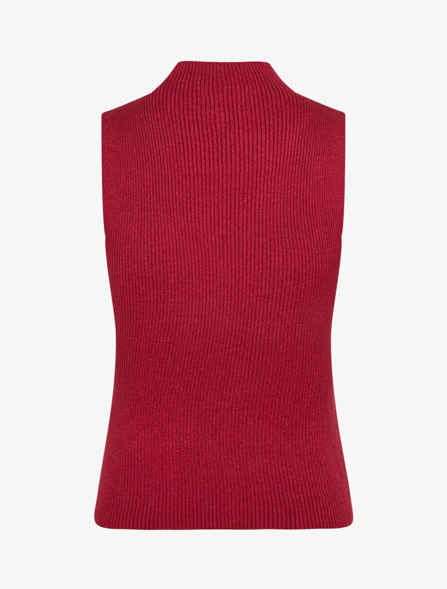 Geribd iriserend mouwloos shirt met opstaande kraag - Bordeaux - Image 2