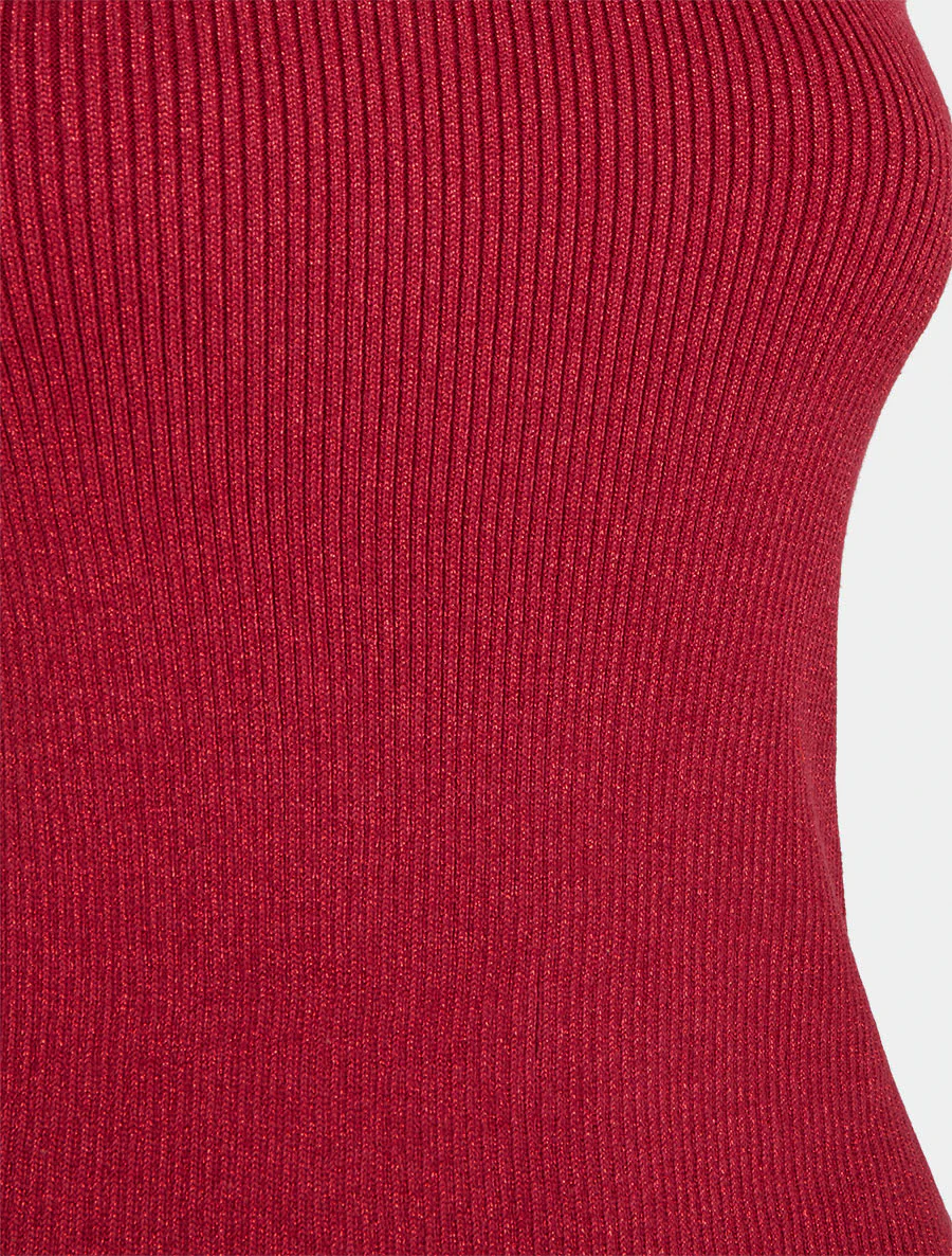Geribd iriserend mouwloos shirt met opstaande kraag - Bordeaux - Image 3
