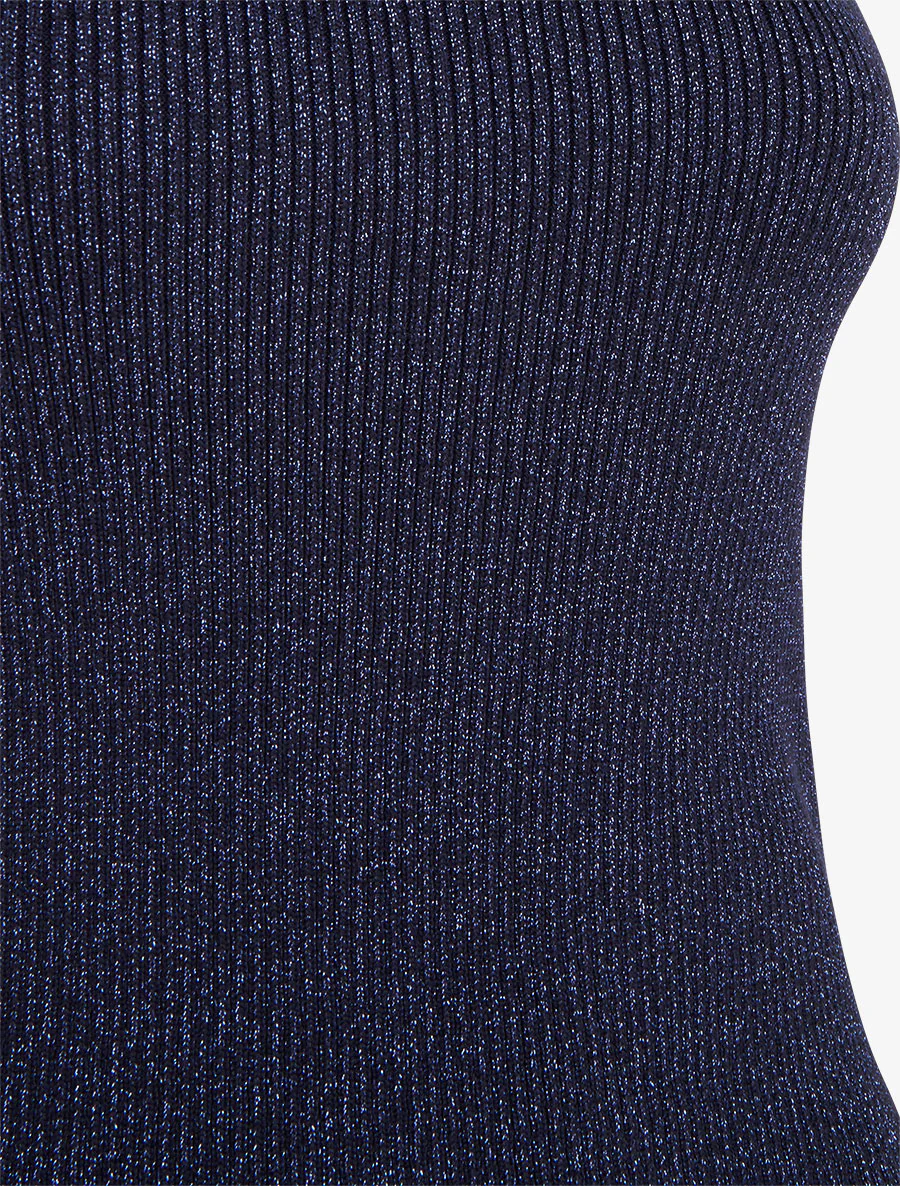 Geribd iriserend mouwloos shirt met opstaande kraag - Marine - Image 3