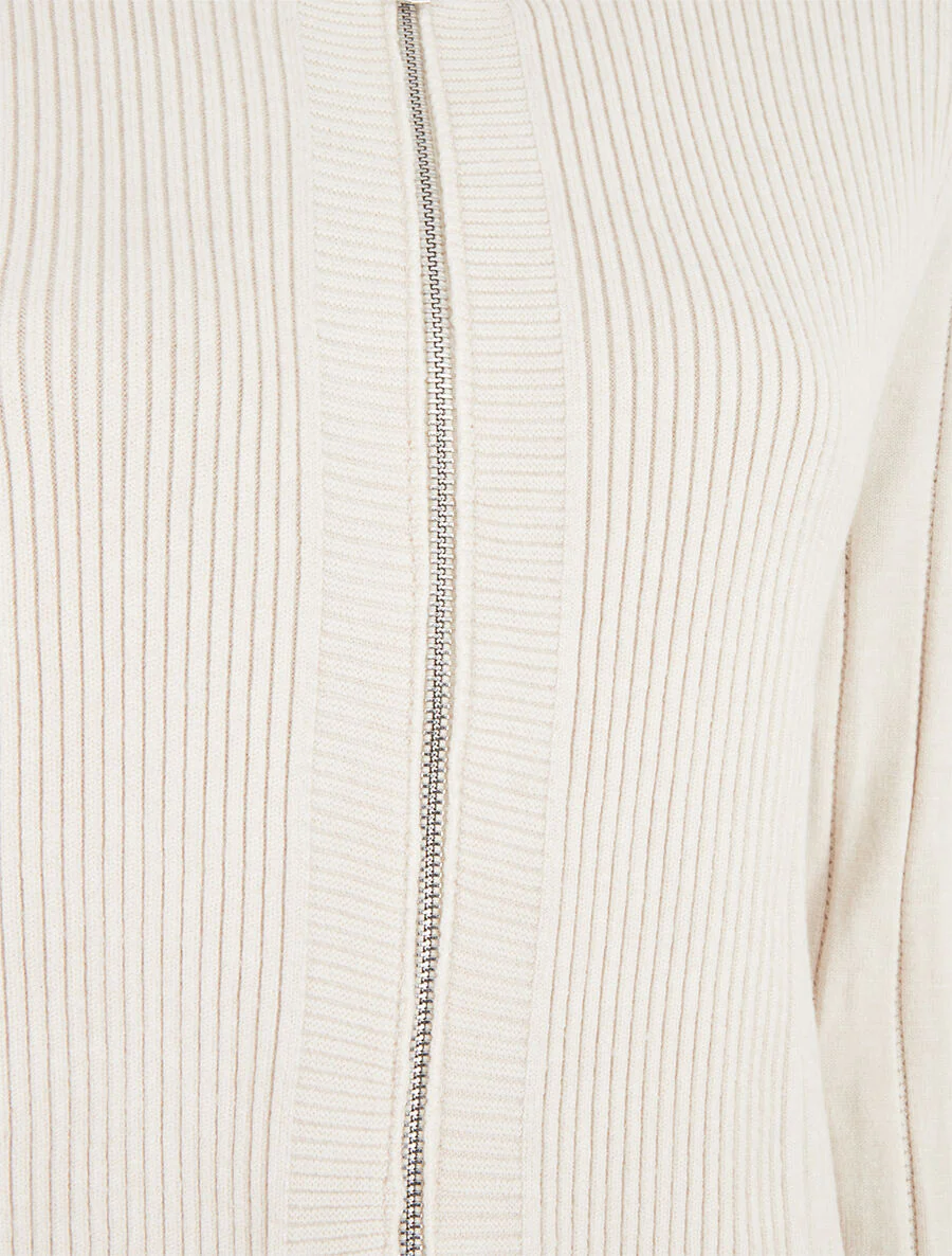 Geribd nauwsluitend vest met rits - Crème - Image 3