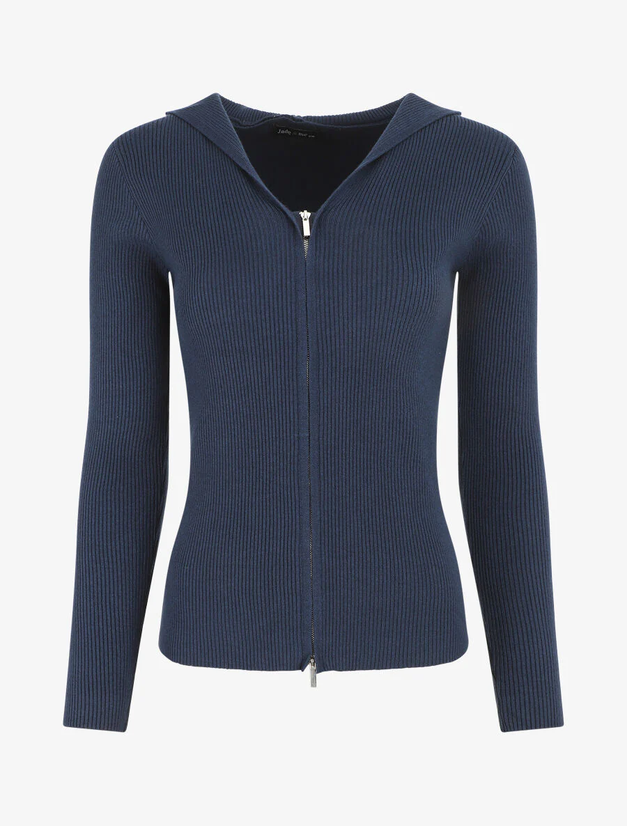 Geribd vest met capuchon en ritssluiting - Donkerblauw