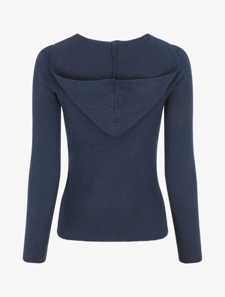 Geribd vest met capuchon en ritssluiting - Donkerblauw - Image 2
