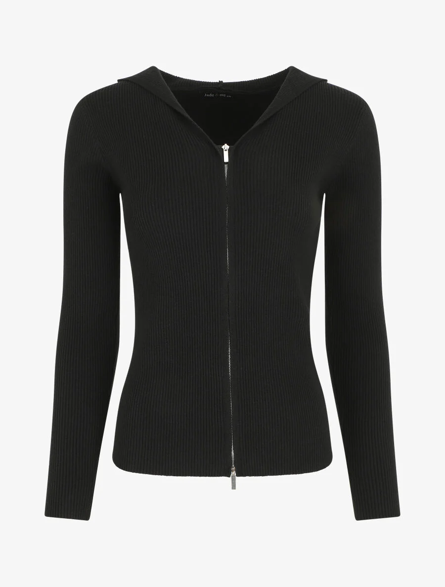 Geribd vest met capuchon en ritssluiting - Zwart