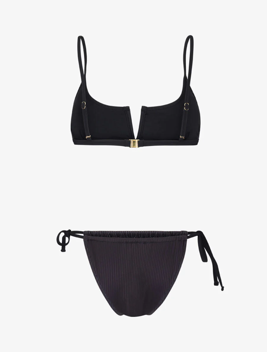 Geribde bikini met split - Zwart - Image 2