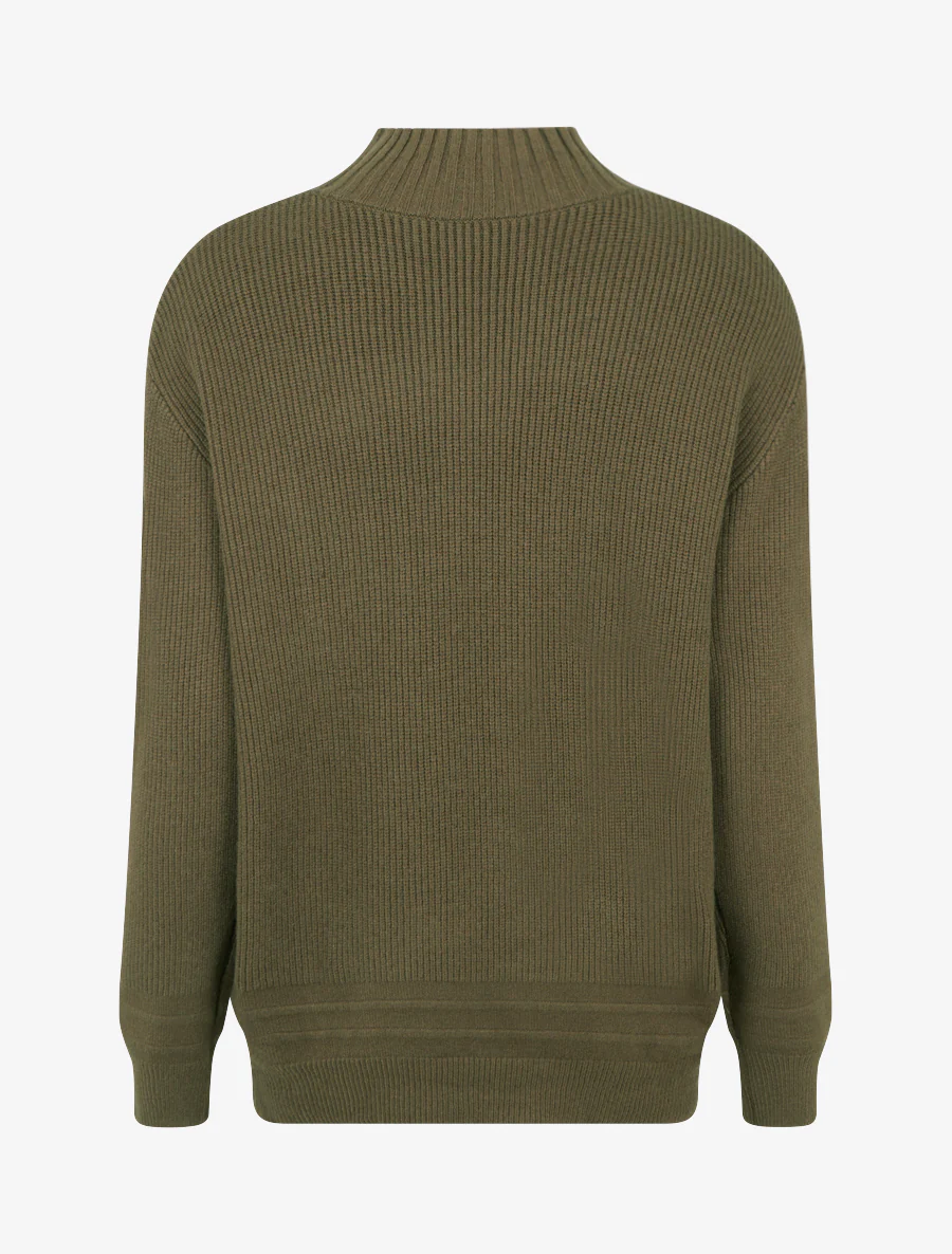 Geribde effen rechte trui - Kaki - Image 3