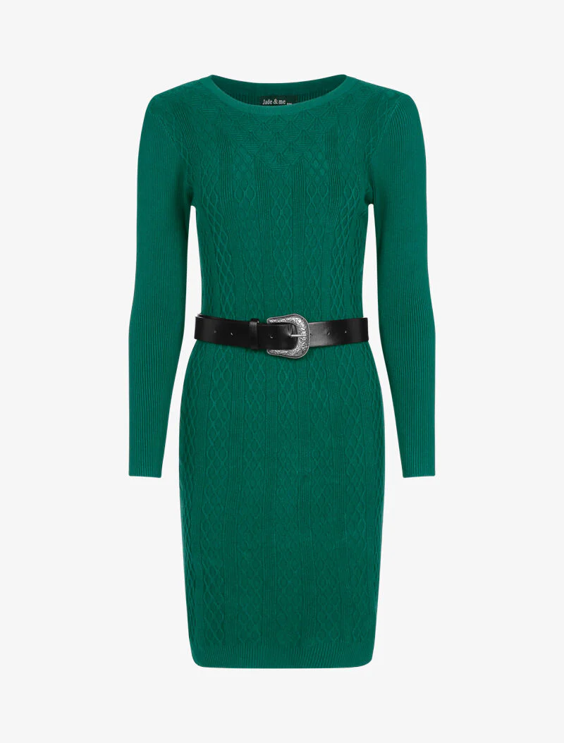 Geribde trui jurk met geometrische details - groen