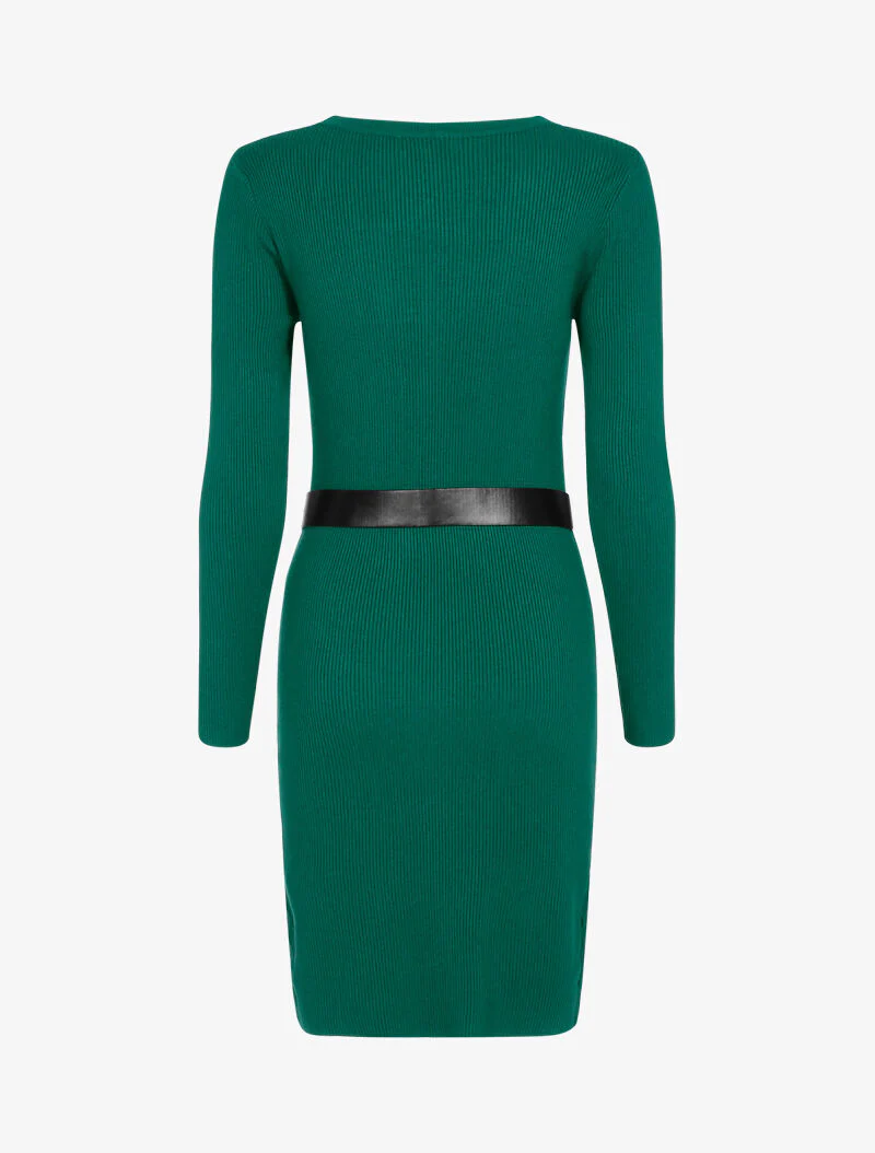 Geribde trui jurk met geometrische details - groen - Image 2