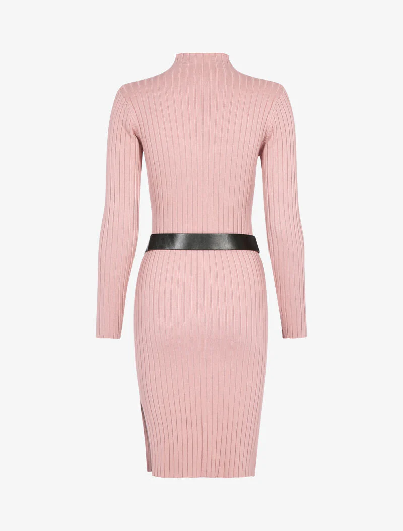 Geribde coltrui-jurk - roze - Image 3