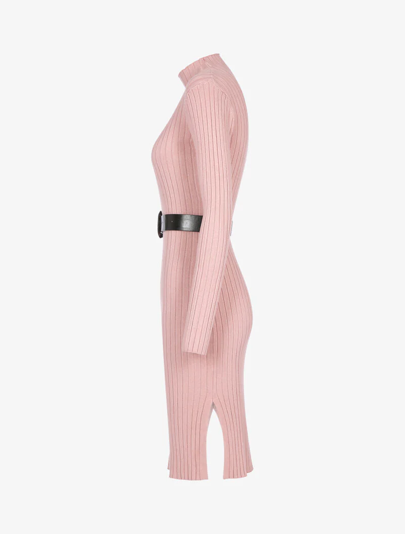 Geribde coltrui-jurk - roze - Image 4