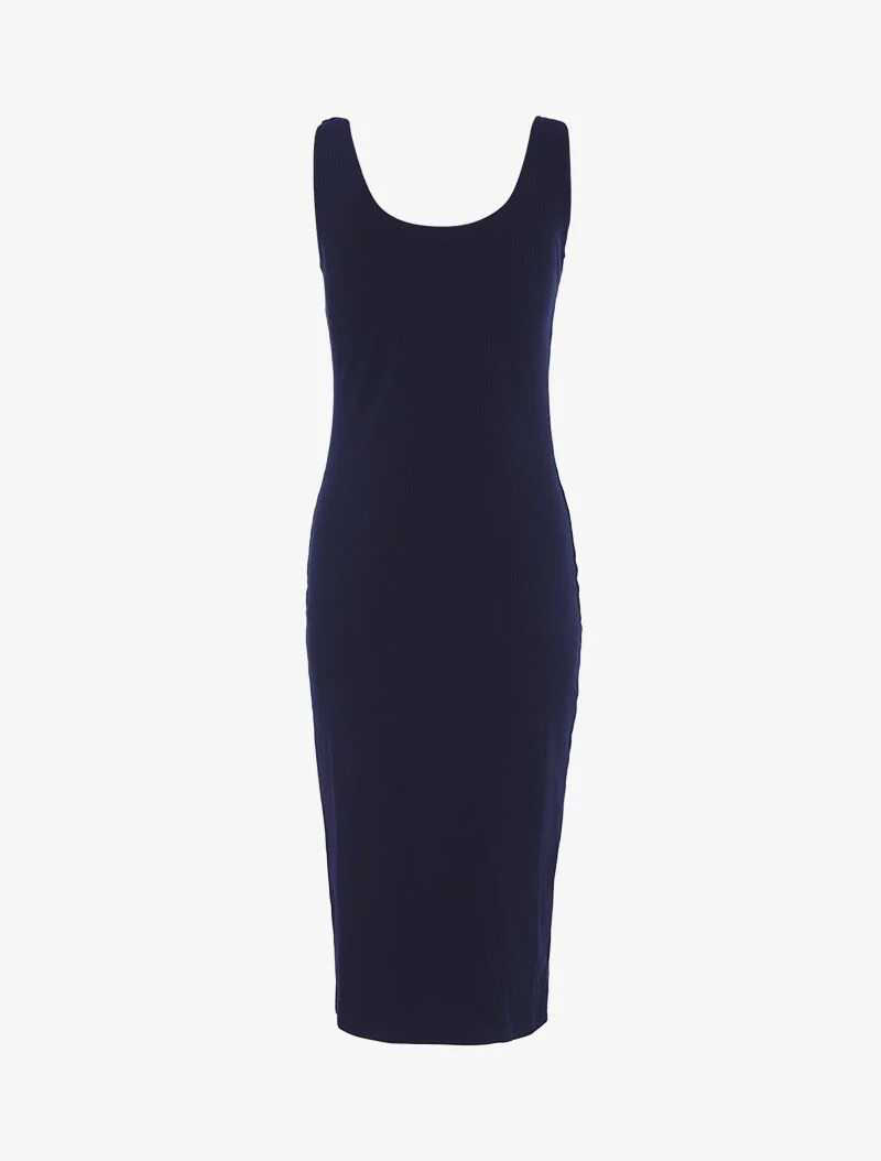 Geribde jurk met knoopsluiting - marineblauw - Image 2
