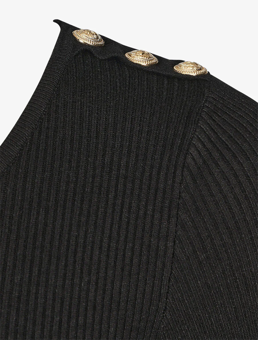 Geribde jurk met lange mouwen - Zwart - Image 3